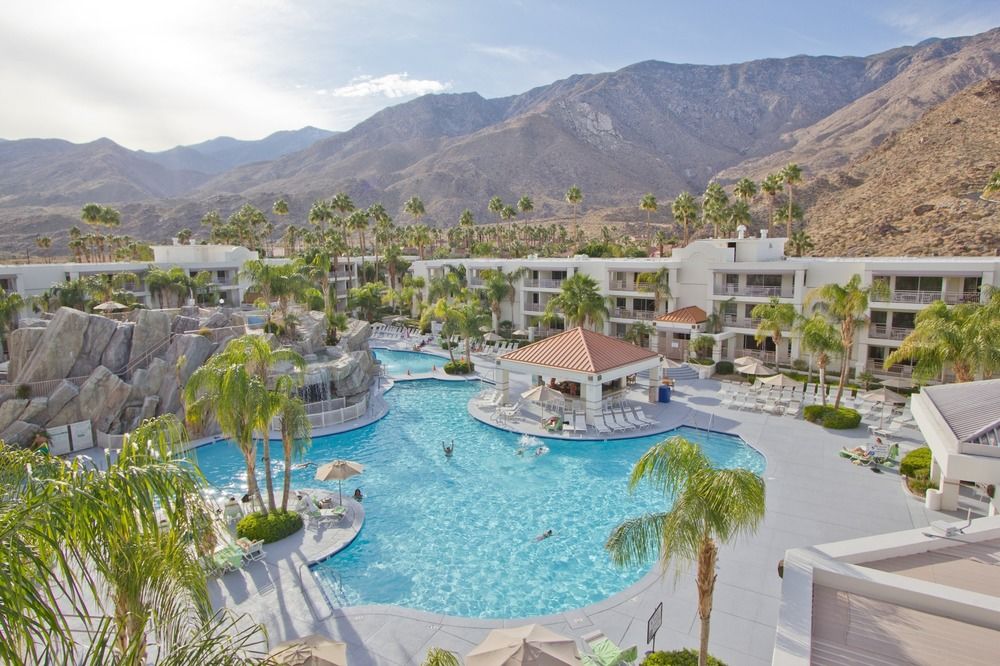 Aerial image of Palm Canyon Resort pool and bar
